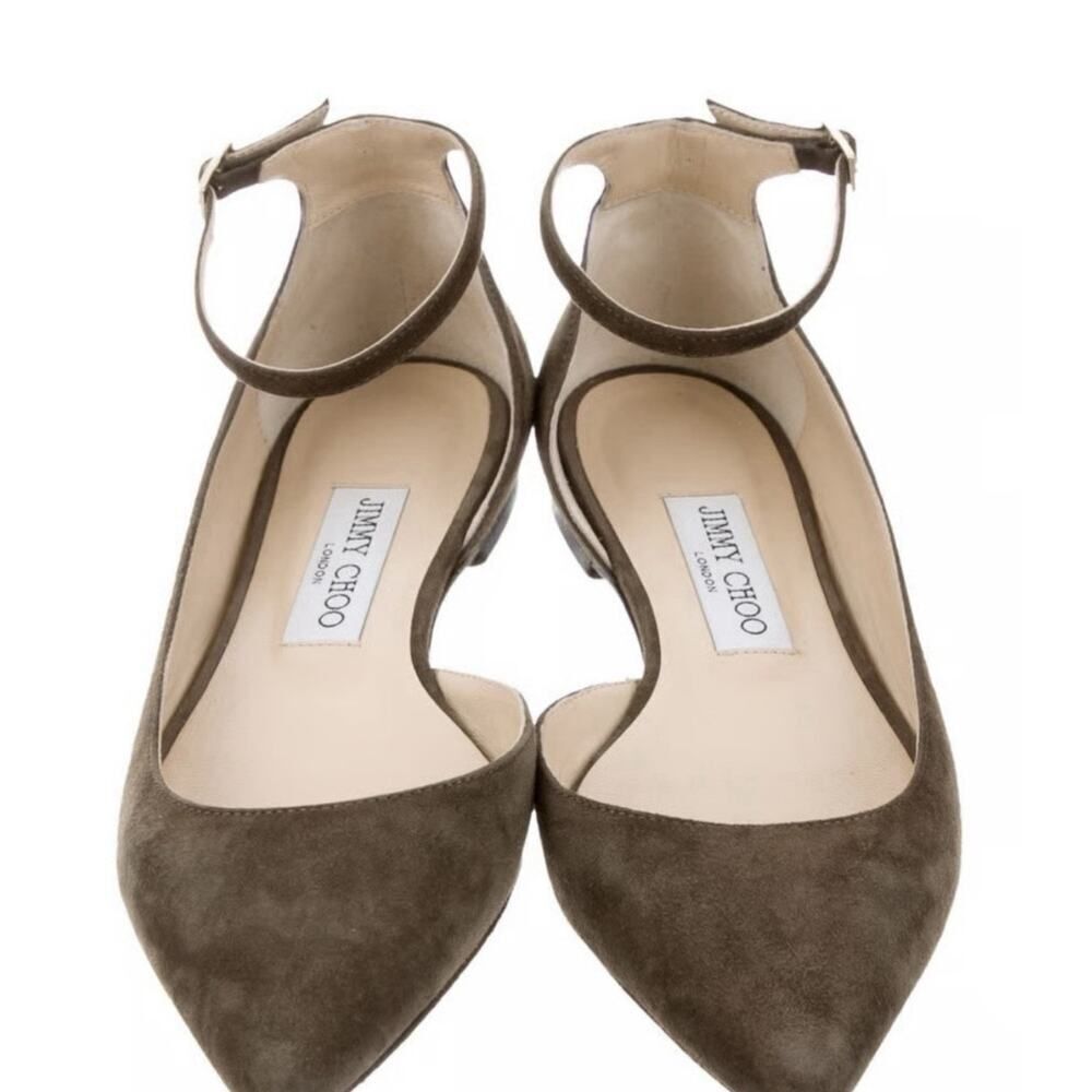 Jimmy Choo Olive Suede Ankle Strap Pointed Flats IT 39 US 9